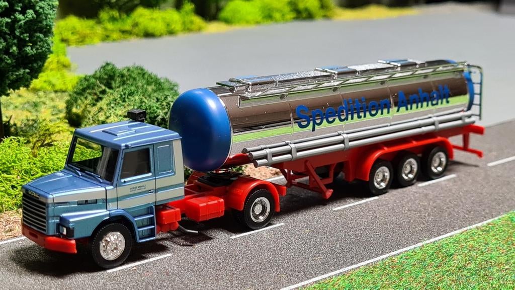 024 Herpa Anhalt Scania T143 tankoplegger, Ophalen of Verzenden, Nieuw, Bus of Vrachtwagen, Herpa