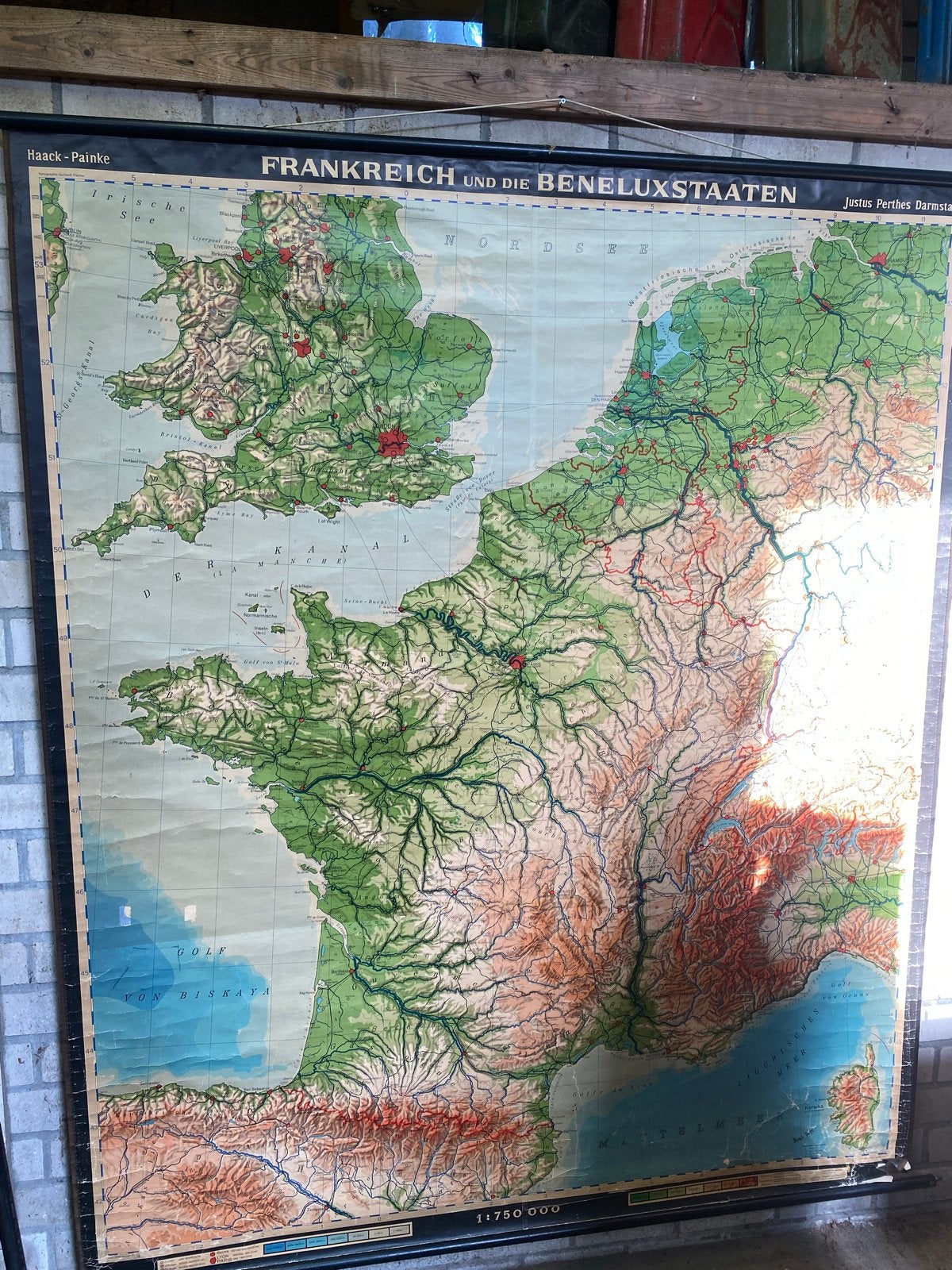 Vintage schoolkaart Frankrijk en Beneluxstaten, Europa Overig, Landkaart, 1800 tot 2000, Ophalen