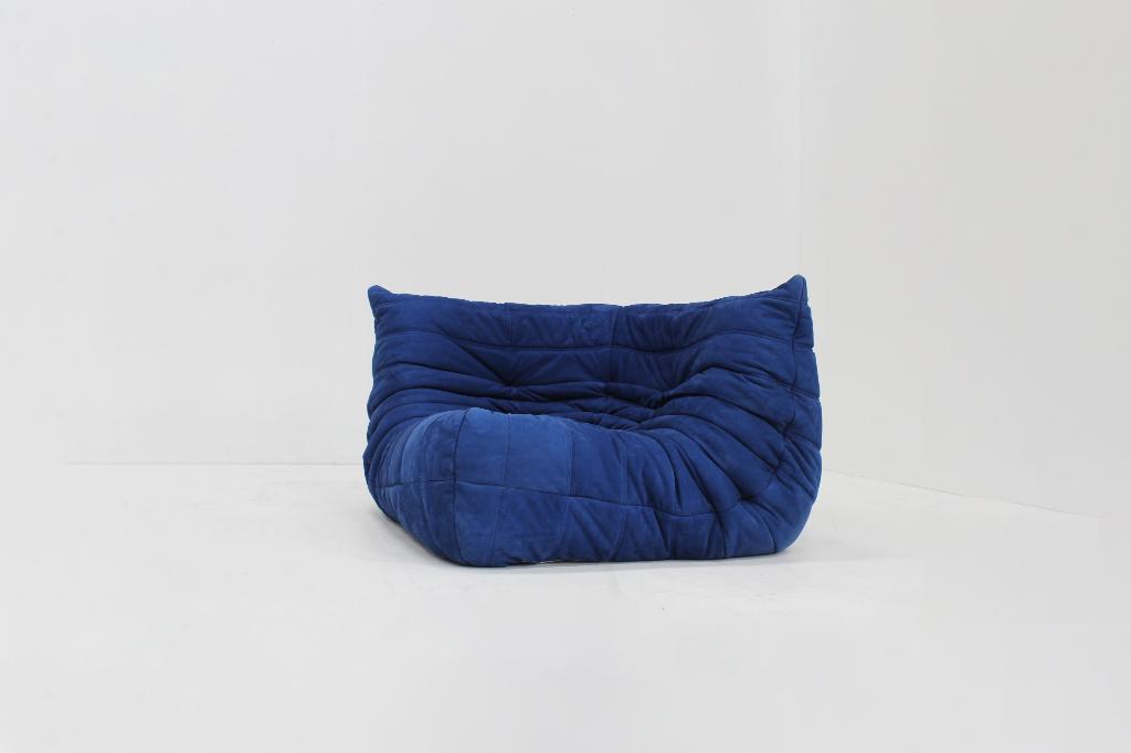 Togo hoek fauteuil blauw nubuck leer Ligne Roset, Design, Ophalen of Verzenden, Zo goed als nieuw, 50 tot 75 cm