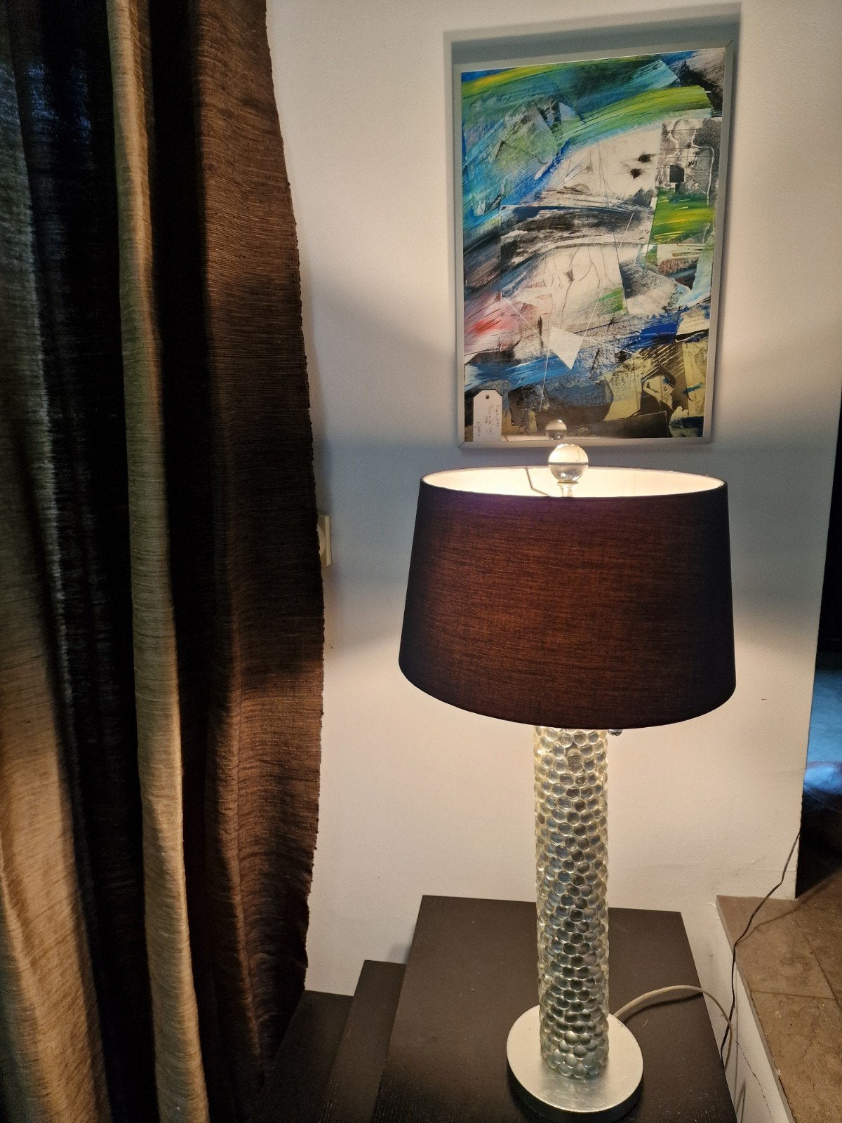 Tafellamp "Murano" Empel Collections - Glasparels & Zilver, Huis en Inrichting, Ophalen, Zo goed als nieuw, Met kap, Glas