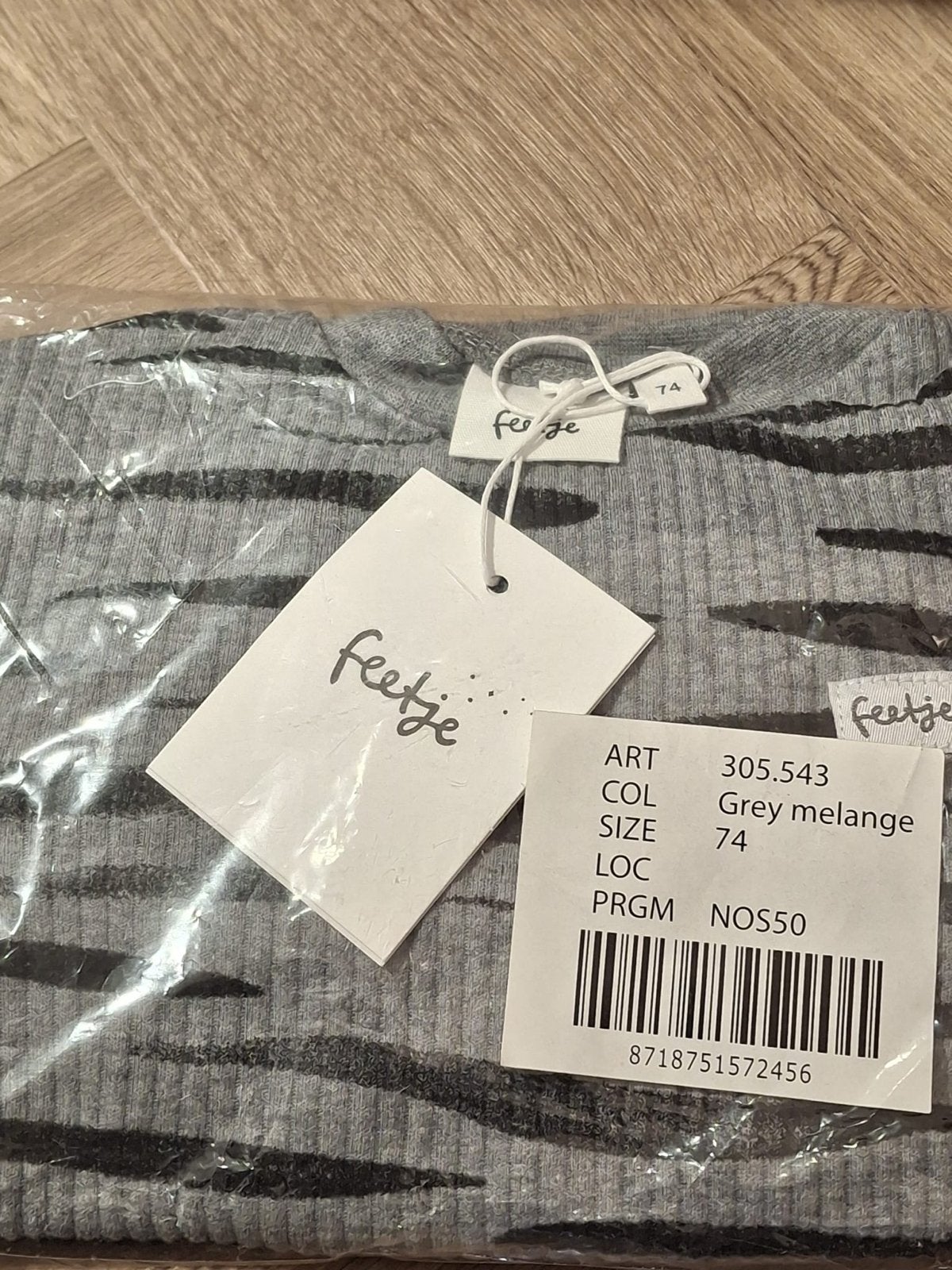 Feetje Rib Longsleeve Grijs Tijgerprint Maat 74, Kinderen en Baby's, Babykleding | Maat 86, Ophalen of Verzenden, Nieuw, Jongetje of Meisje
