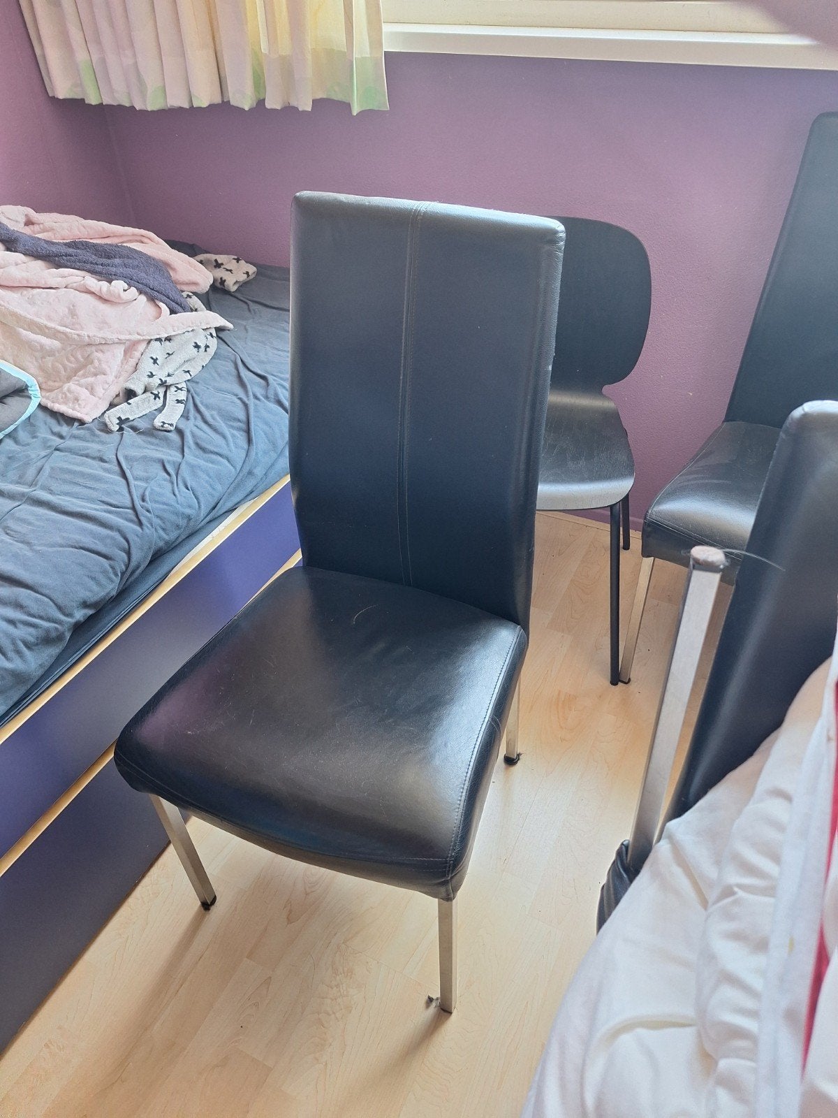 6 zwarte eetkamerstoelen met hoge rugleuning, Huis en Inrichting, Stoelen, Ophalen, Gebruikt, Zwart, Modern