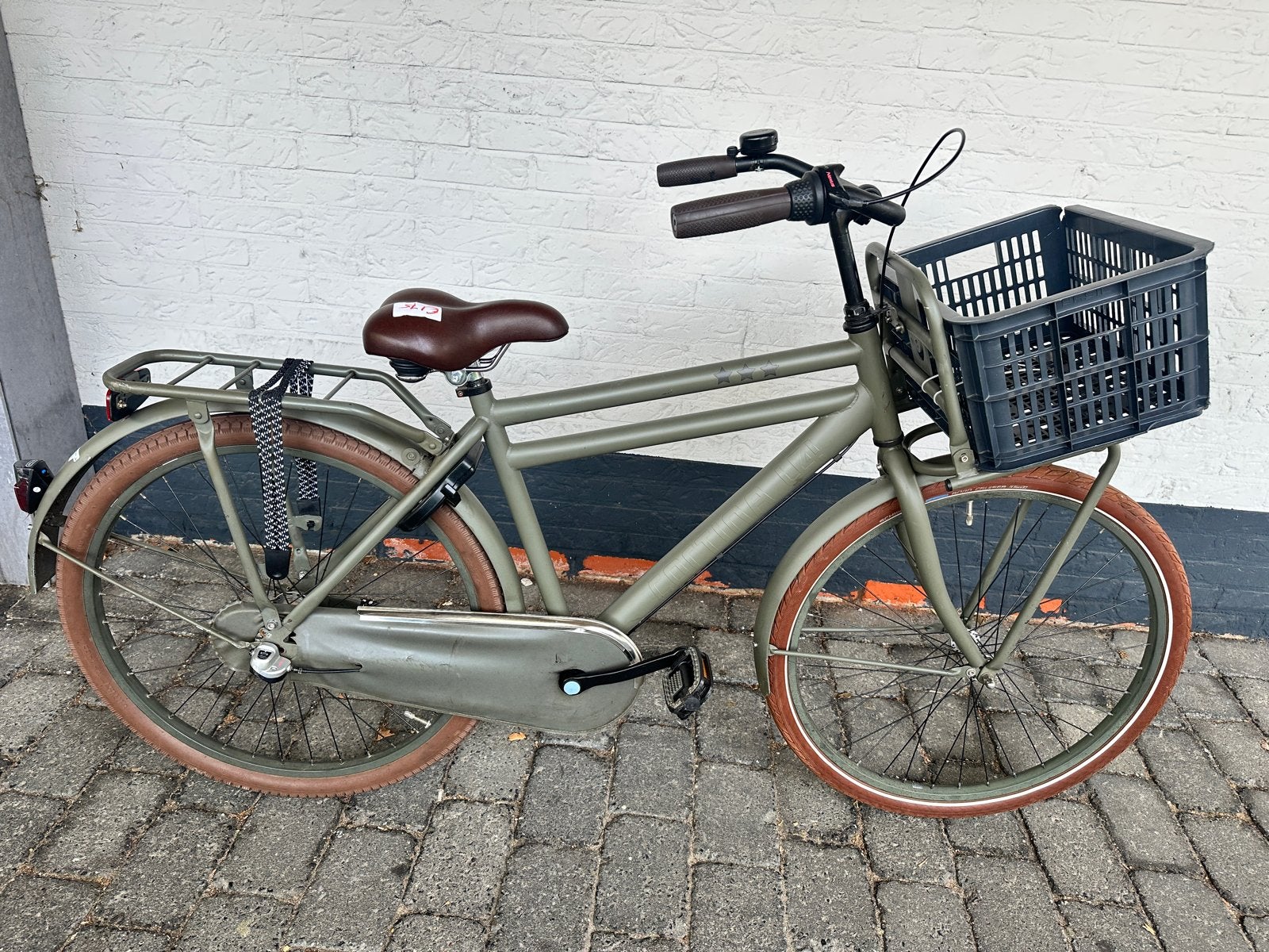 Stoere legergroene transportfiets met voordrager, Overige merken, Terugtraprem, Ophalen of Verzenden, 53 tot 56 cm