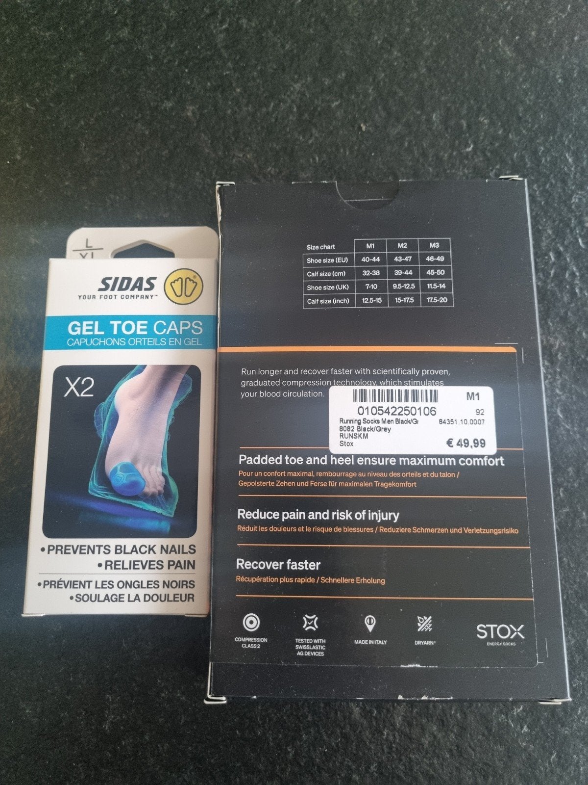 Stox compressiesokken en gel toe caps nieuw in doos, Fitness, Zwart, Ophalen of Verzenden, Stox