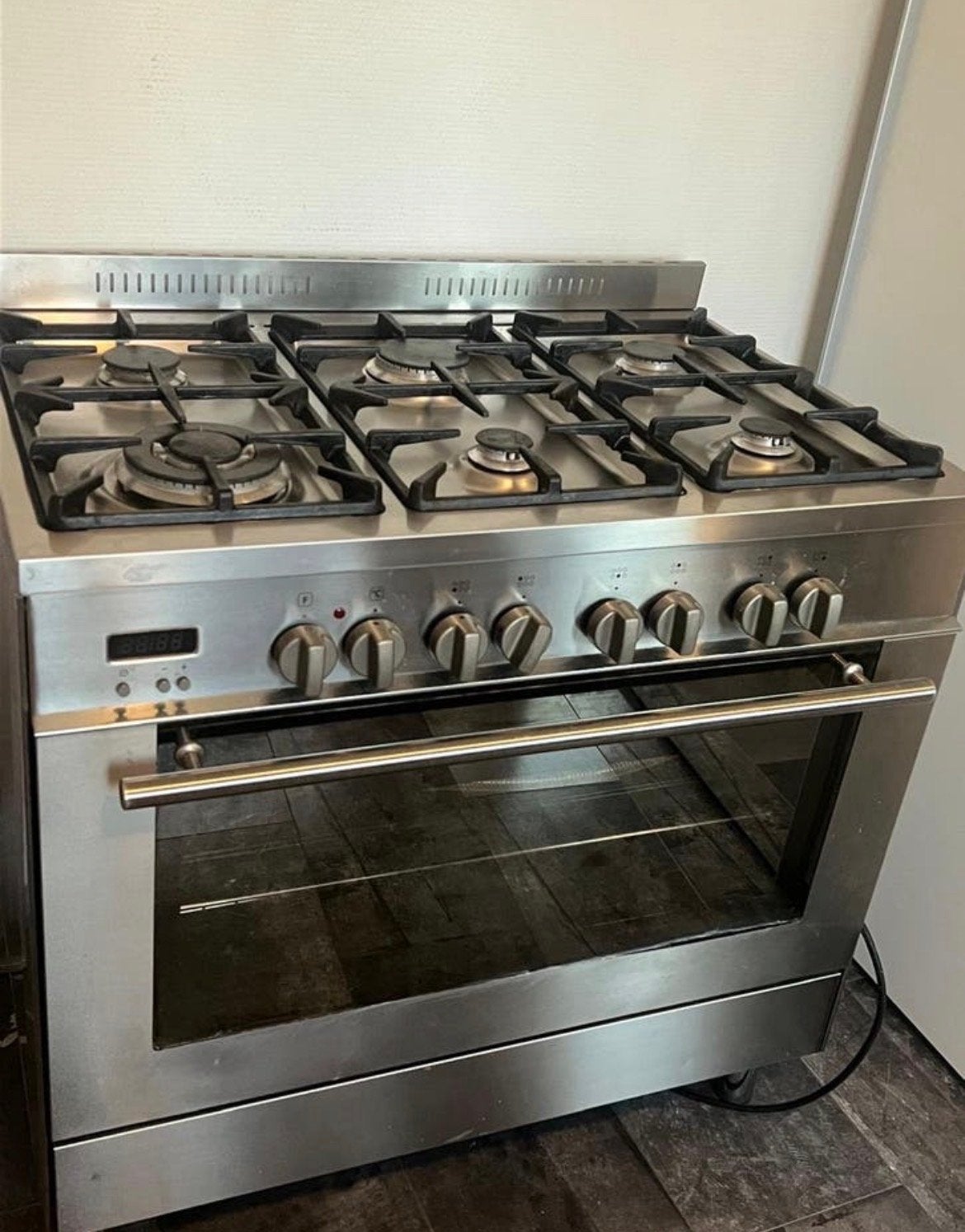 RVS Gasfornuis met Oven - 6 Pitten, Witgoed en Apparatuur, Fornuizen, Ophalen, Gebruikt, Hete lucht, 60 cm of meer