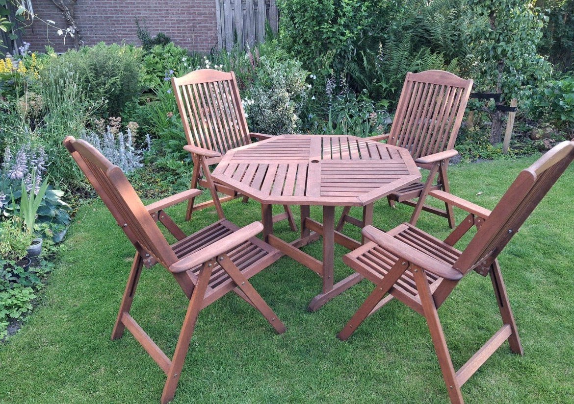 Tuinset hardhout, Ophalen, 4 zitplaatsen, Gebruikt, Eettafel