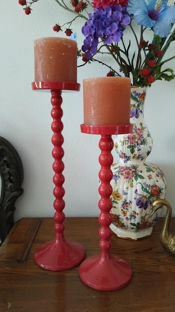 Colmore roze kandelaren set van 2, Overige kleuren, 25 tot 50 cm, Ophalen of Verzenden, Zo goed als nieuw