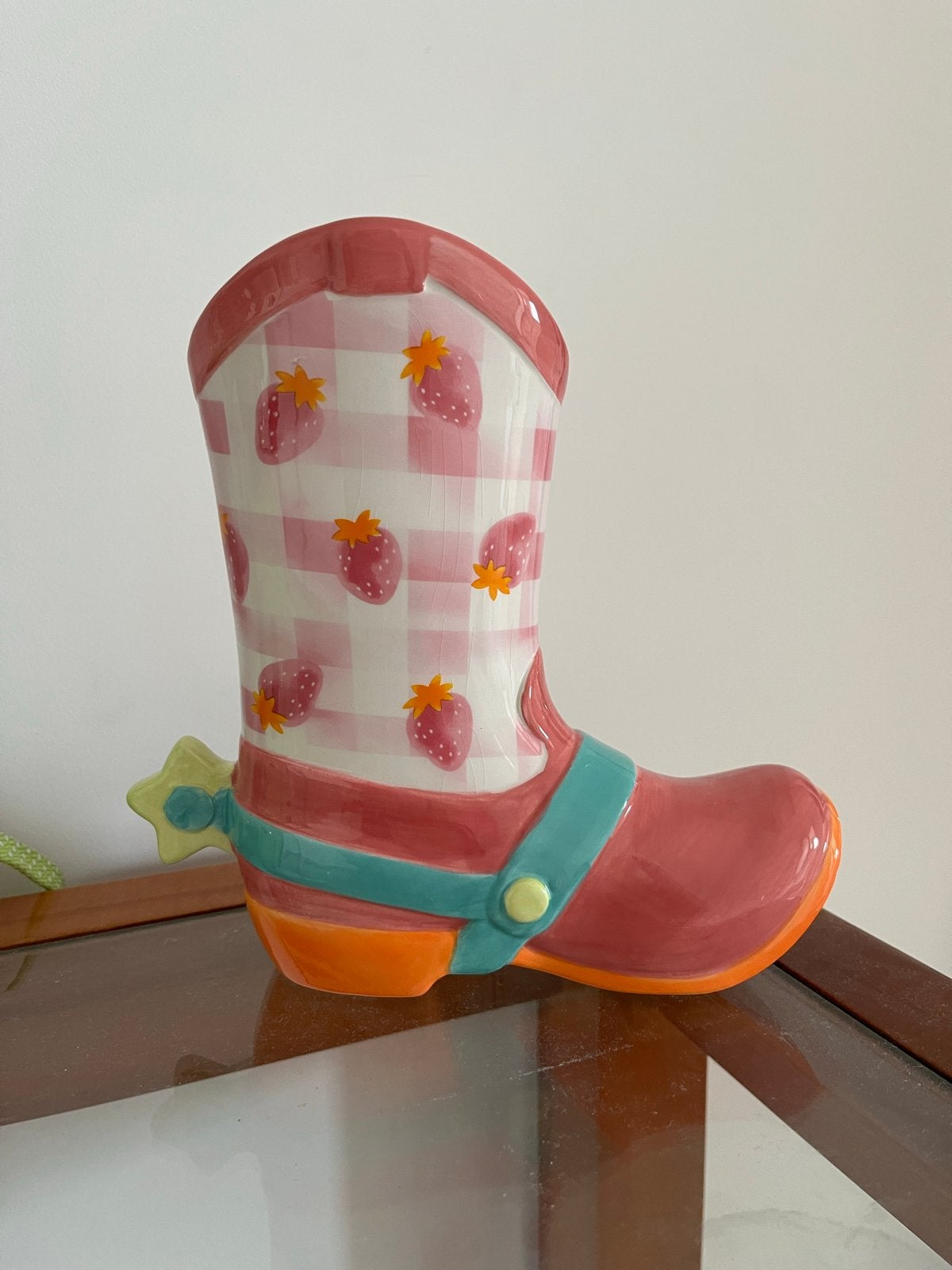 Aardbeien Cowboy Laars Vaas - Uniek en Speels, Antiek en Kunst, Ophalen