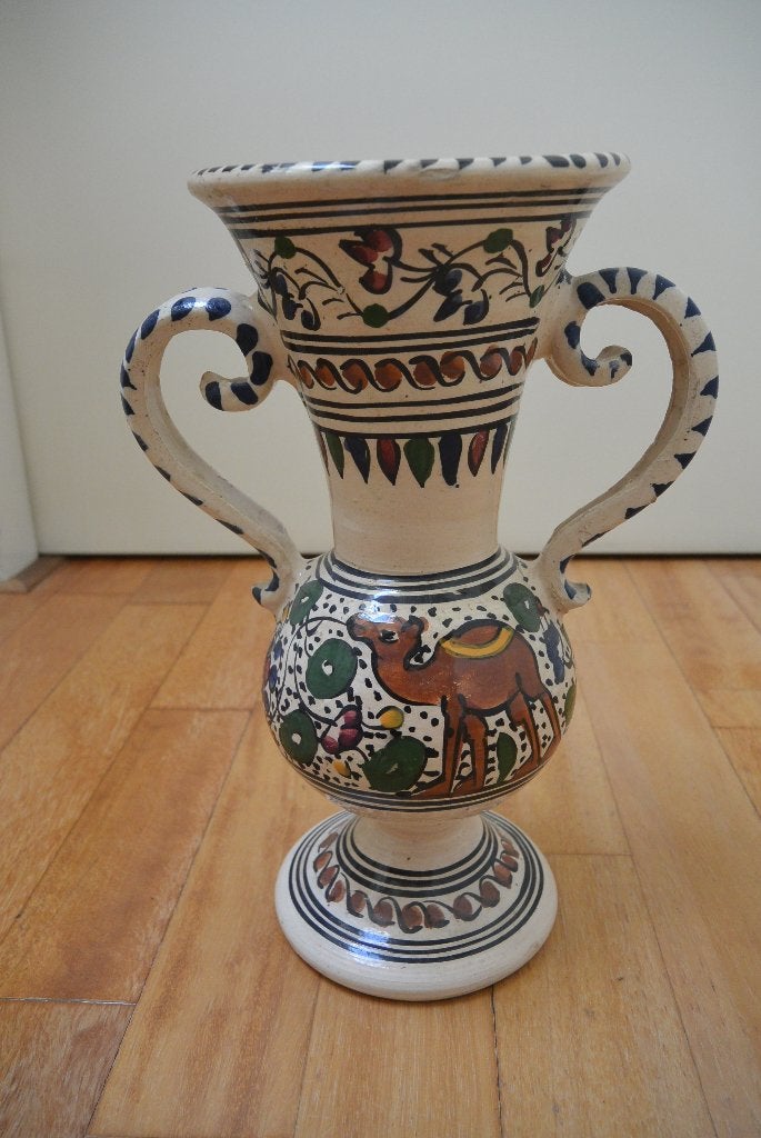 Aardewerk vaas siervaas 30 cm crème-blauw-rood-groen-geel, Overige materialen, Meerkleurig, 30 cm, Met patroon/structuur