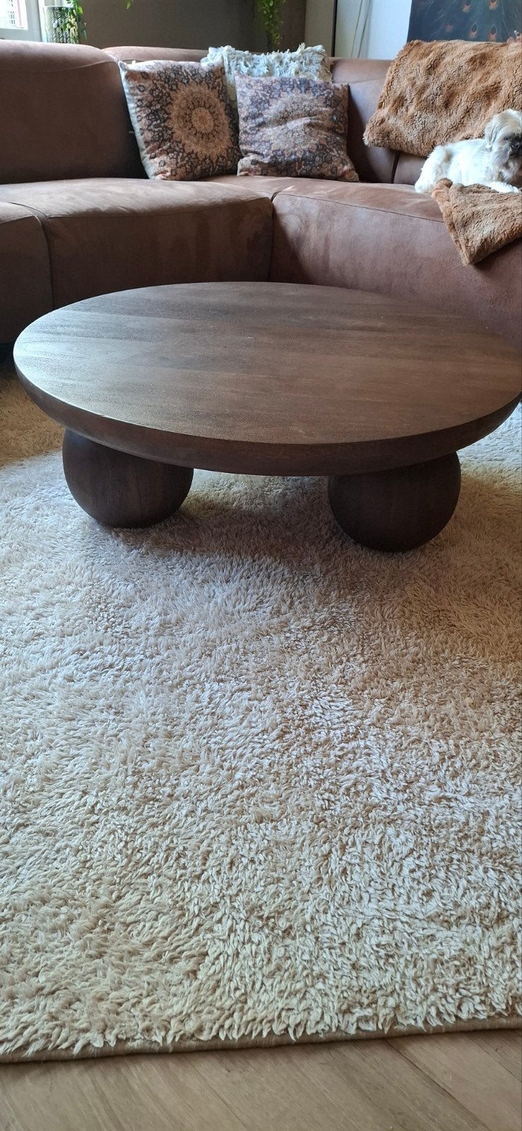 Moderne mango houten salontafel, Ophalen, 50 tot 100 cm, Rond, 50 tot 100 cm