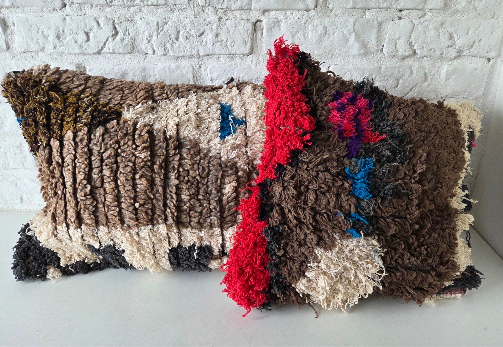 Set vintage Marokkaanse Berber Kussenhoezen Wol - Uniek Set, Huis en Inrichting, Woonaccessoires | Kussens, Ophalen of Verzenden