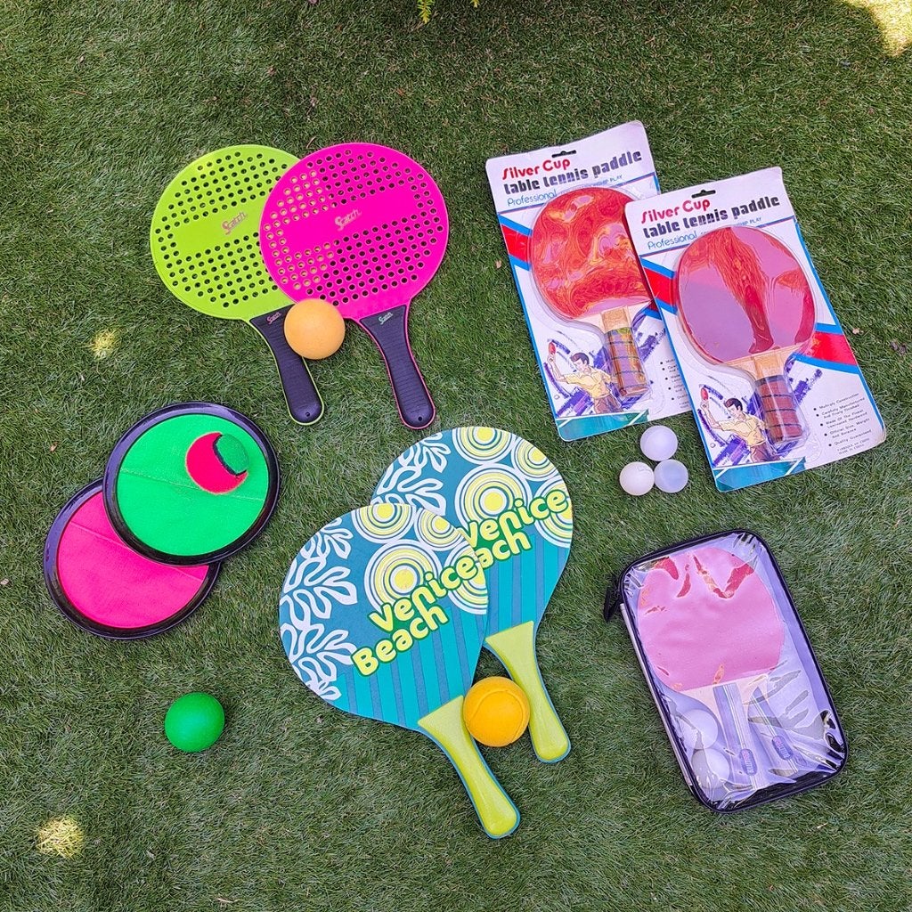 Buitenspeelsets met rackets en ballen, diversen, Ophalen, Zo goed als nieuw