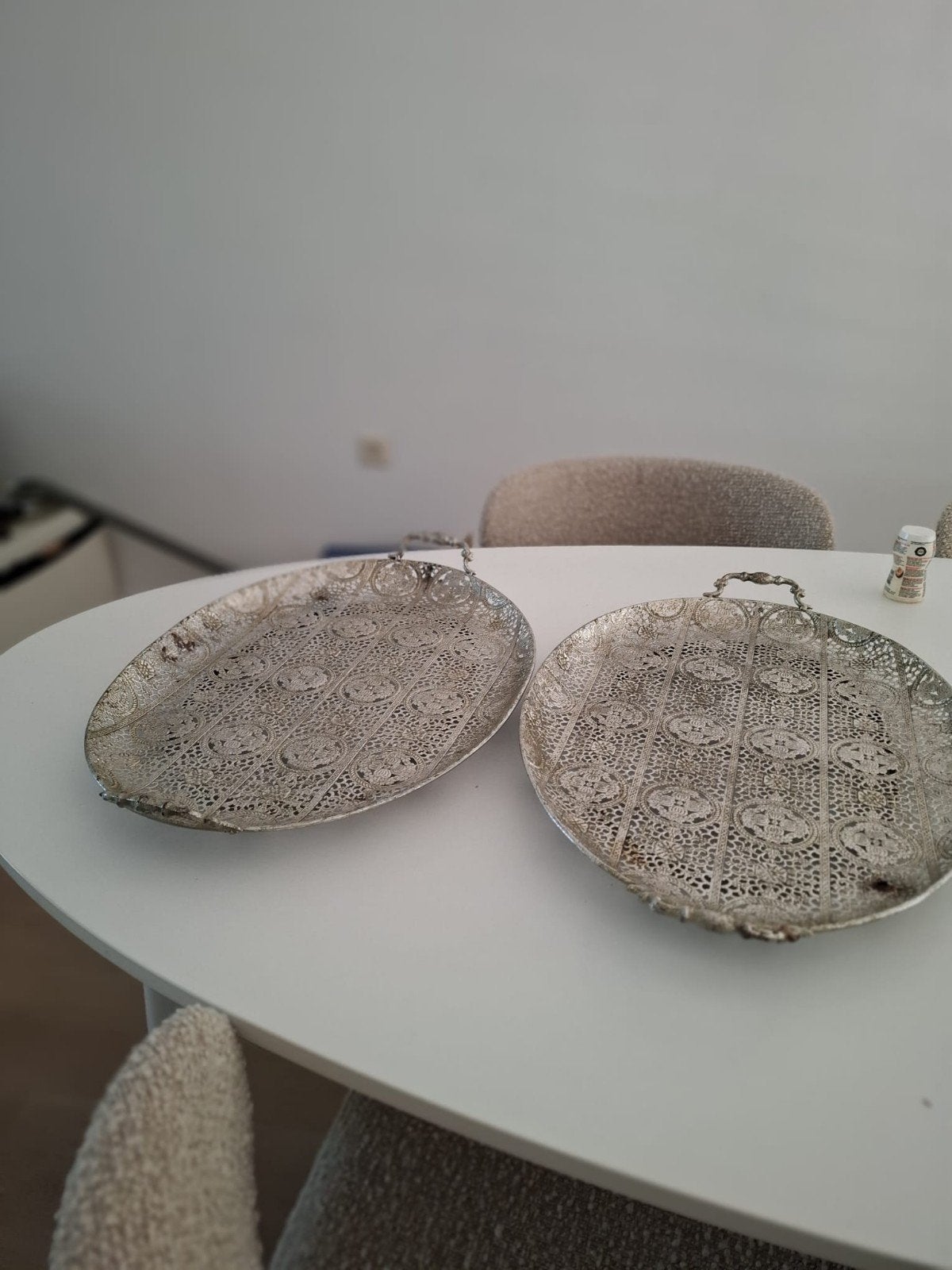 Set van 2 Marokkaanse serveerschalen met handvatten, Met handvatten, Gebruikt, Schaal, Ophalen of Verzenden