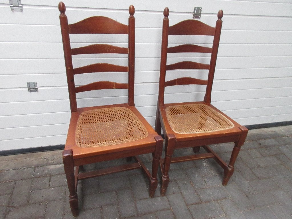 5 keuken stoelen hout met webbing uitneembare zitting, Huis en Inrichting, Ophalen, Gebruikt, Bruin, Hout