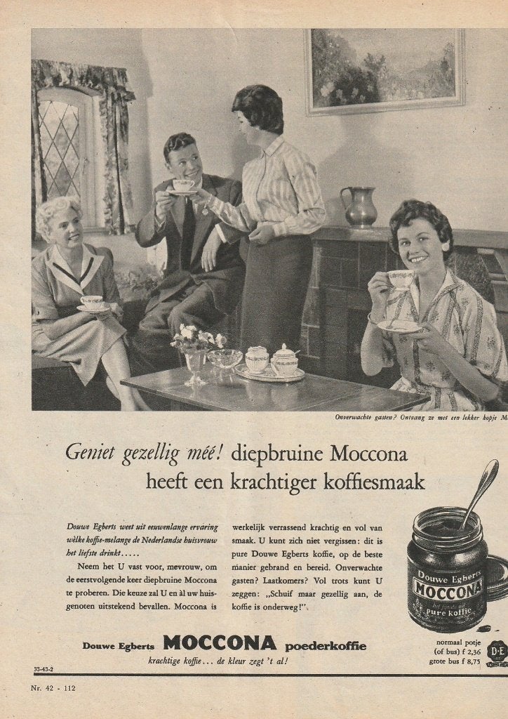 Retro reclame 1958 Douwe Egberts Moccona geniet gezellig mee, Verzamelen, Verzenden, Overige typen