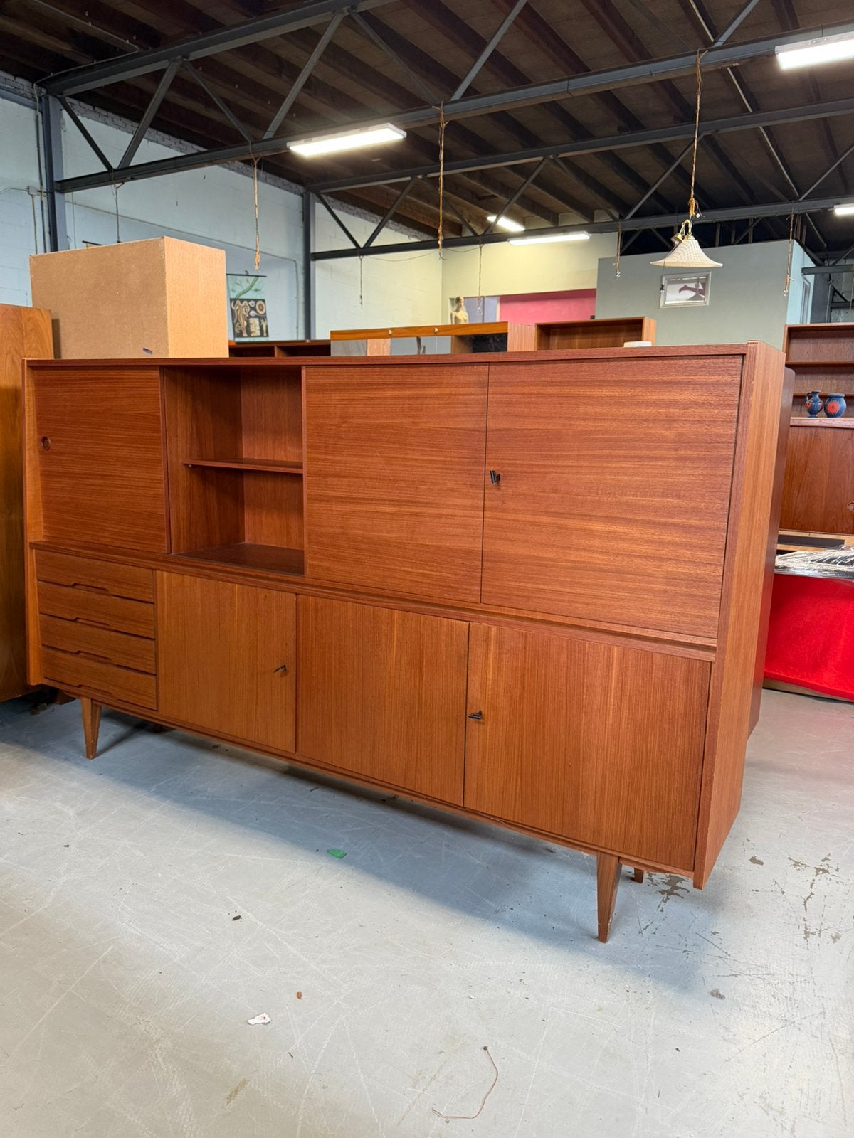 Vintage kast teak highboard, Ophalen, Gebruikt, 200 cm of meer, C