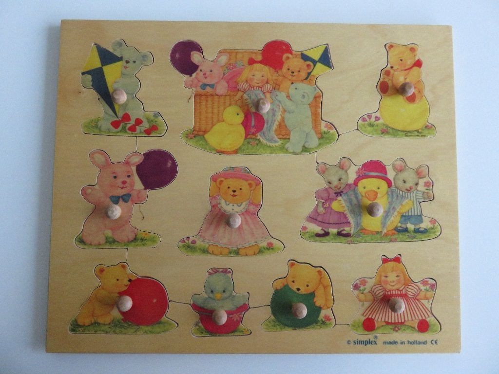Simplex houten knoppuzzel knopjes puzzel beren, 2 tot 4 jaar, Ophalen of Verzenden, Zo goed als nieuw, Van hout