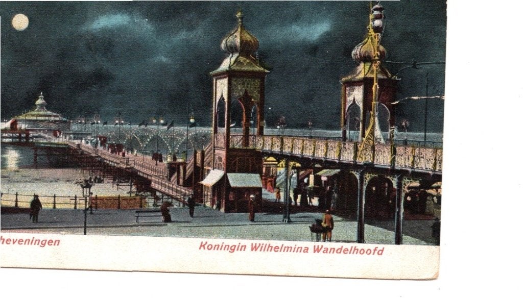 Oude Ansichtkaart Scheveningen Koningin Wilhelmina Pier, Ophalen of Verzenden, Voor 1920, Gelopen, Voertuig