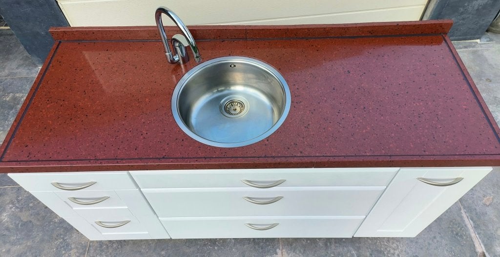keuken graniet werkblad buitenkeuken kitchenette pantry €398, Ophalen, Maatwerk, Houtskool, Zo goed als nieuw