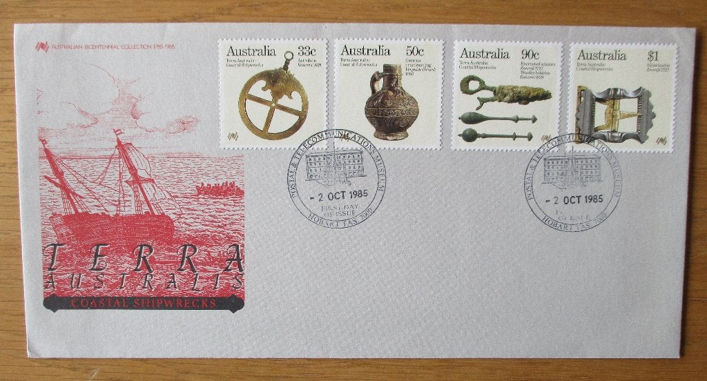 Australië, FDC serie Objecten uit scheepswrakken, 1985, Verzenden, Gestempeld
