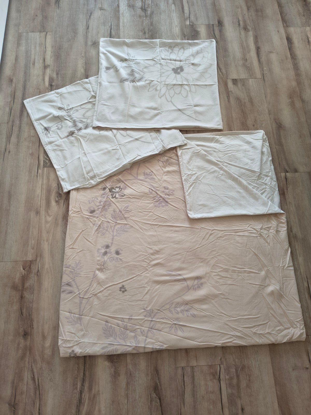 Prachtig beige wit dekbedovertrek met kussenslopen, flanel., Dekbedovertrek, Tweepersoons, Ophalen of Verzenden, Onb