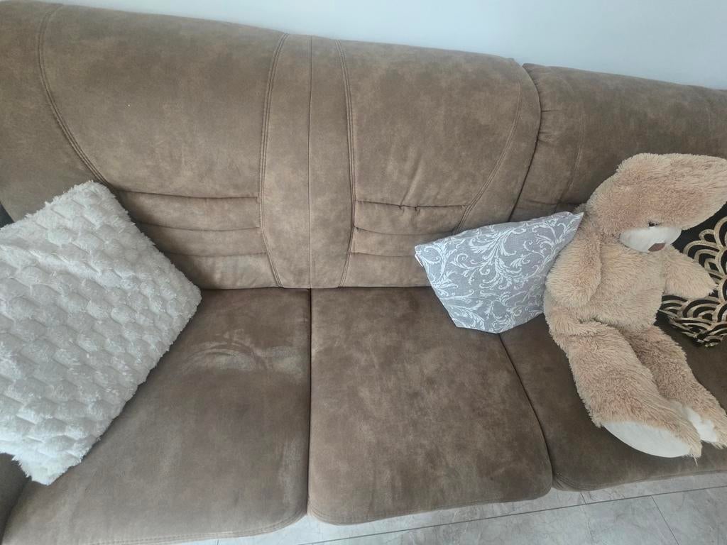 Comfortabele hoekbank in bruine stof, Ophalen of Verzenden, Gebruikt, Hoekbank