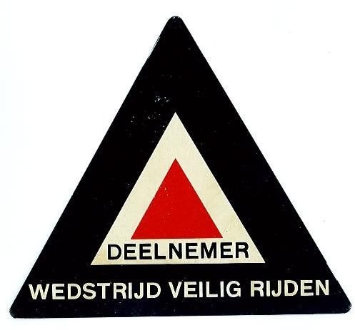 Deelnemer wedstrijd veilig rijden bordje jaren '50 blik, Verzamelen, Ophalen of Verzenden, Gebruikt, Auto's