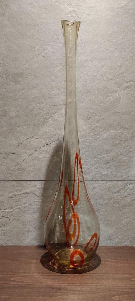 Hoge Murano glazen vloervaas met oranje decoratie, Antiek en Kunst, Antiek | Vazen, Ophalen of Verzenden