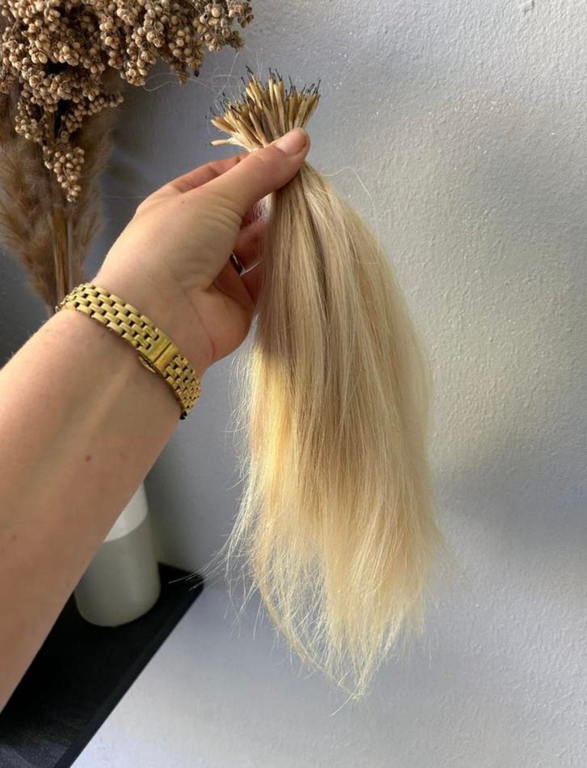 Blonde haarverlenging met nano ringen, Ophalen of Verzenden, Gebruikt, Pruik of Haarverlenging