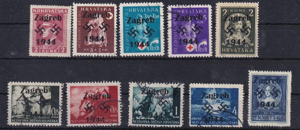 X190B) 1944 WO2 Duitse bez Zagreb 10x opdrukken geen gar, Verzenden, Duitse Keizerrijk, Gestempeld