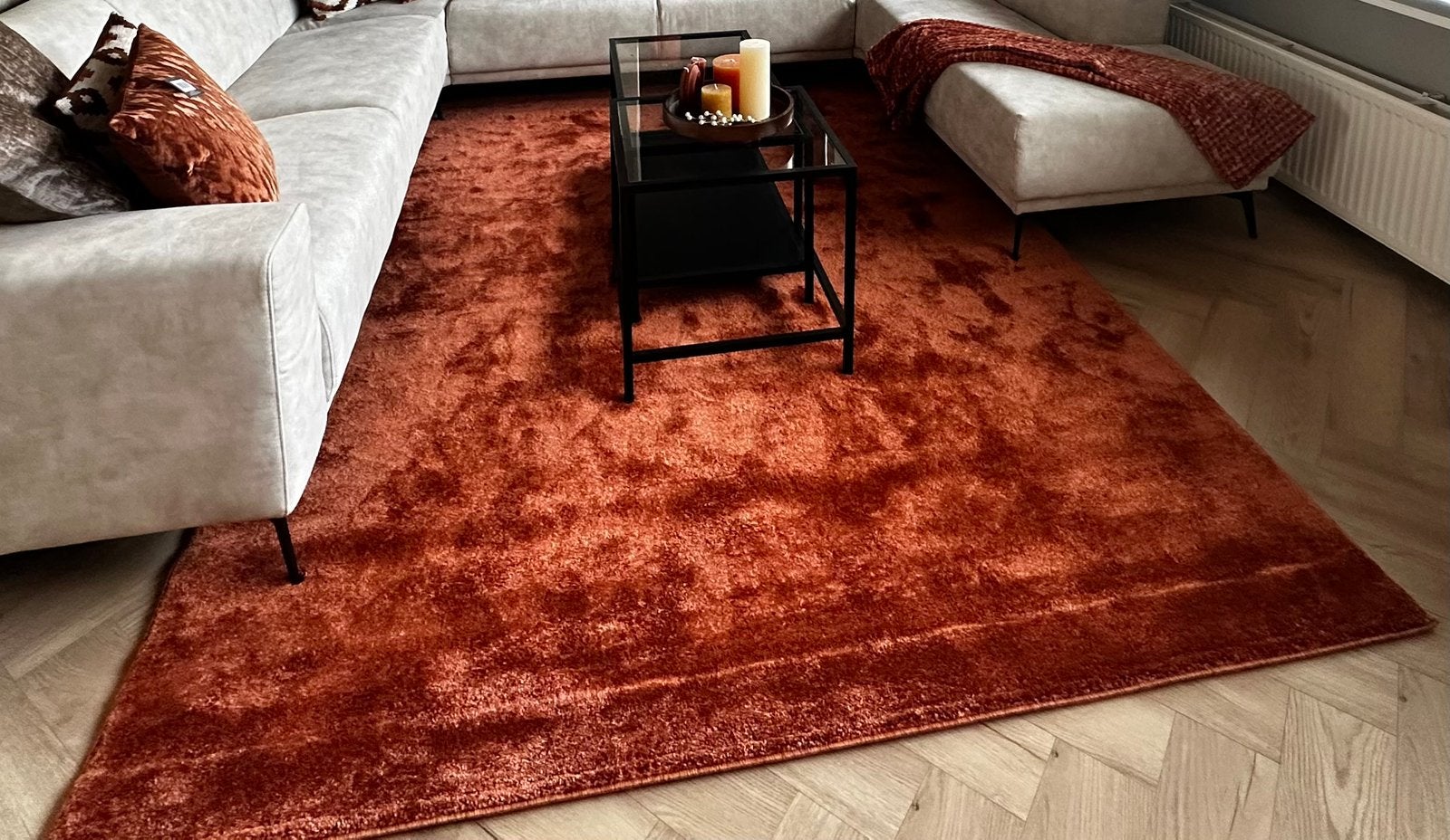 Velours vloerkleed -  Terracotta - 200x300 cm, Ophalen, Zo goed als nieuw, Rechthoekig, 200 cm of meer