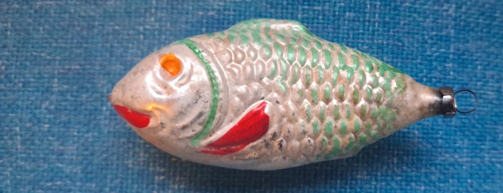Uniek exemplaar kersbal ornament vis vintage, Ophalen of Verzenden, Gebruikt