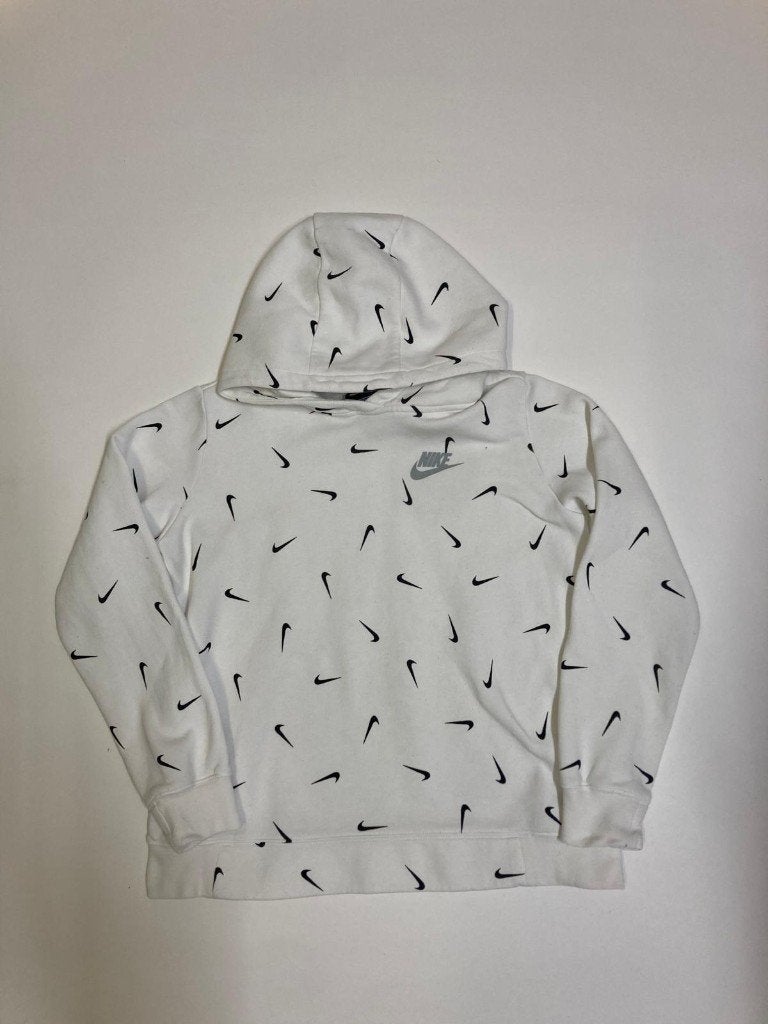 Y2K Nike Hoodie - XL - Standard Fit - White - Nike allover, Wit, Nike, Ophalen of Verzenden, Zo goed als nieuw