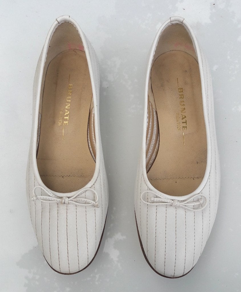 Brunate ballerina's hand gemaakt maat 41 Italië echt Leder, Wit, Brunate, Gedragen, Ballerina's