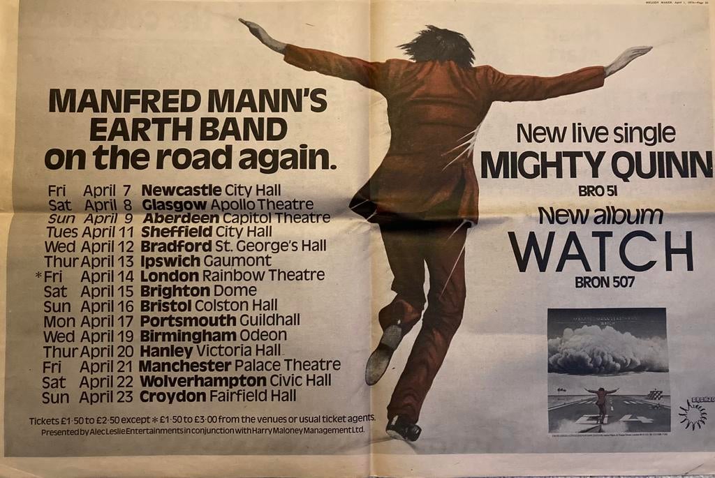 Paginagrote A2 advertentie MANFRED MANN’S EARTH BAND tour 78, Ophalen of Verzenden