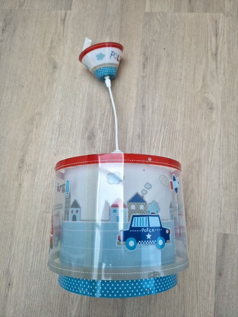 Lampenkap kinderkamer politie/brandweer, normale E27-fitting, Rond, Zo goed als nieuw, Kinderkamer, Minder dan 25 cm