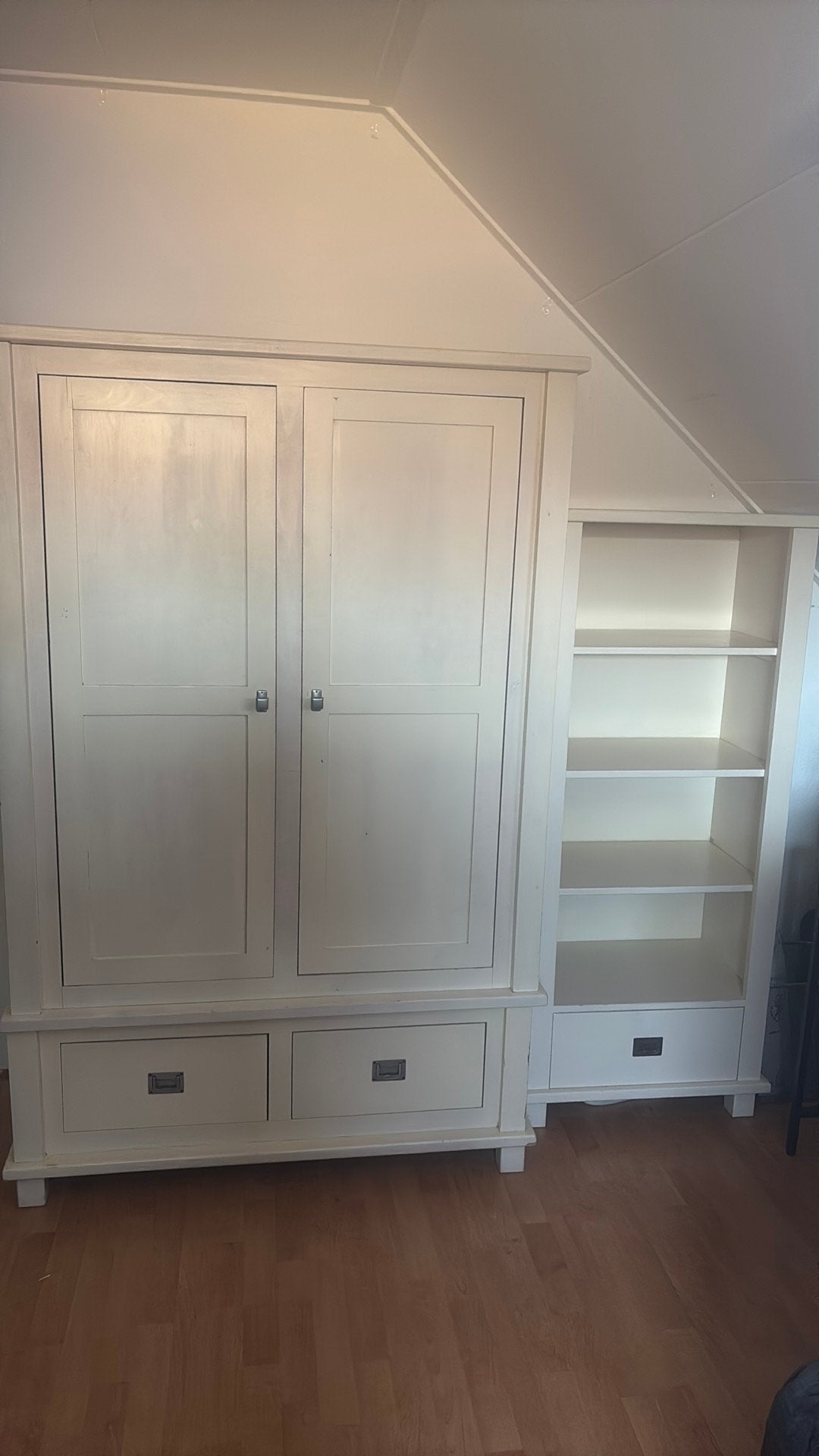 Houten Kledingkast + Boekenkast set!! Creme wit / off white, Gebruikt, 100 tot 150 cm, 150 tot 200 cm, 50 tot 75 cm