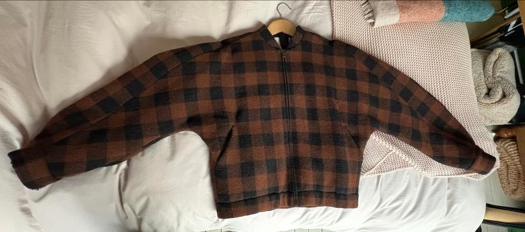 Humanoid herfstjas bruin/donkerblauw geruit als niewuw, Kleding | Dames, Ophalen of Verzenden, Zo goed als nieuw, Maat 38/40 (M)