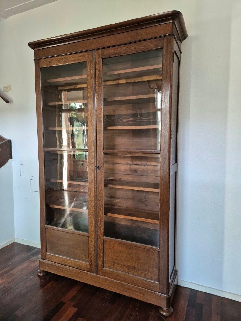 Prachtige Antieke 19e-Eeuwse Boekenkast  Biedermeier, Glas, Gebruikt, 200 cm of meer, 25 tot 50 cm