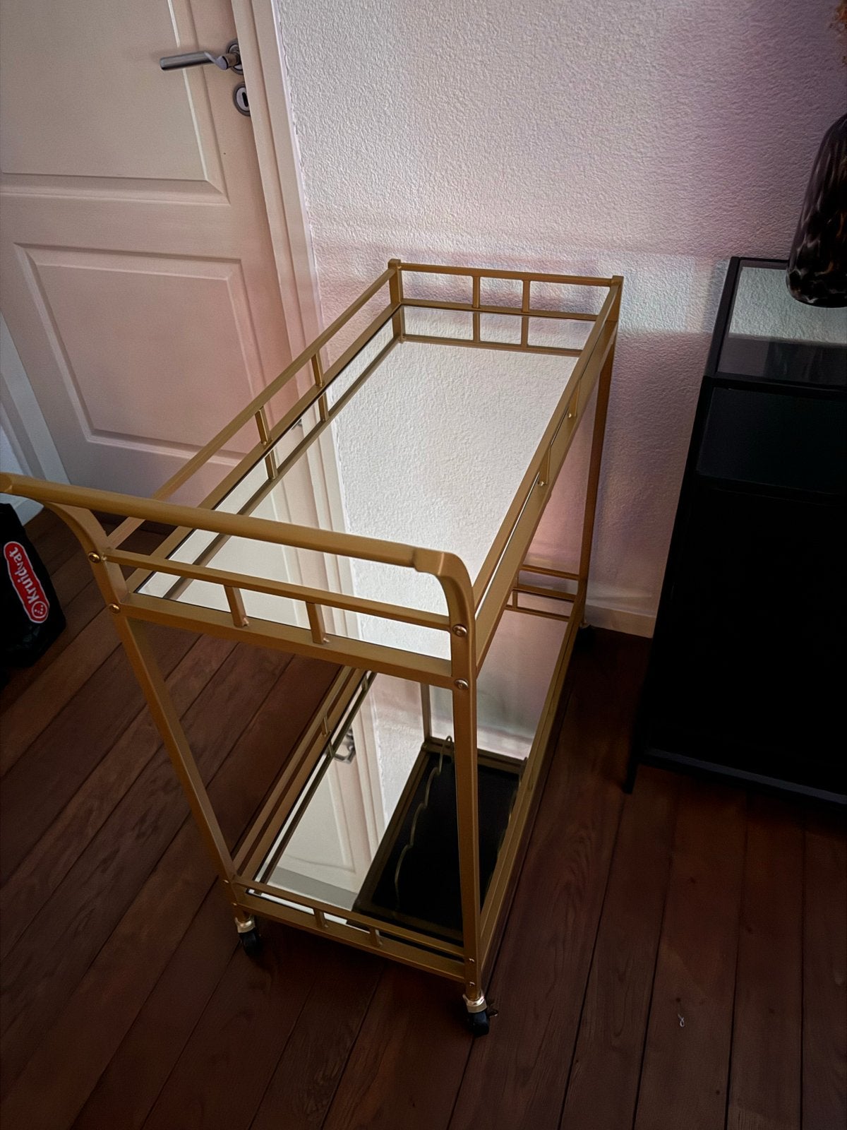 Gouden serveerwagen met spiegelbladen, Ophalen, Zo goed als nieuw, Goud, Metaal