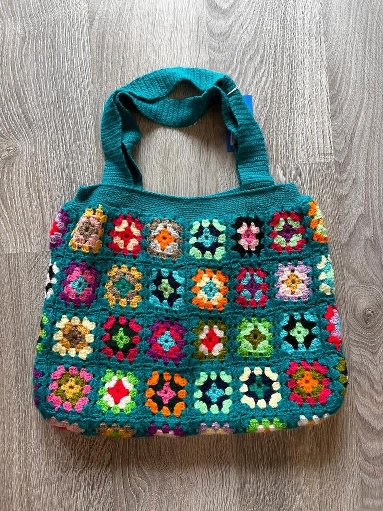 Bohemian Ibiza Tas Turquoise - Gehaakt Crochet Design, Sieraden, Tassen en Uiterlijk, Tassen | Damestassen, Verzenden, Zo goed als nieuw