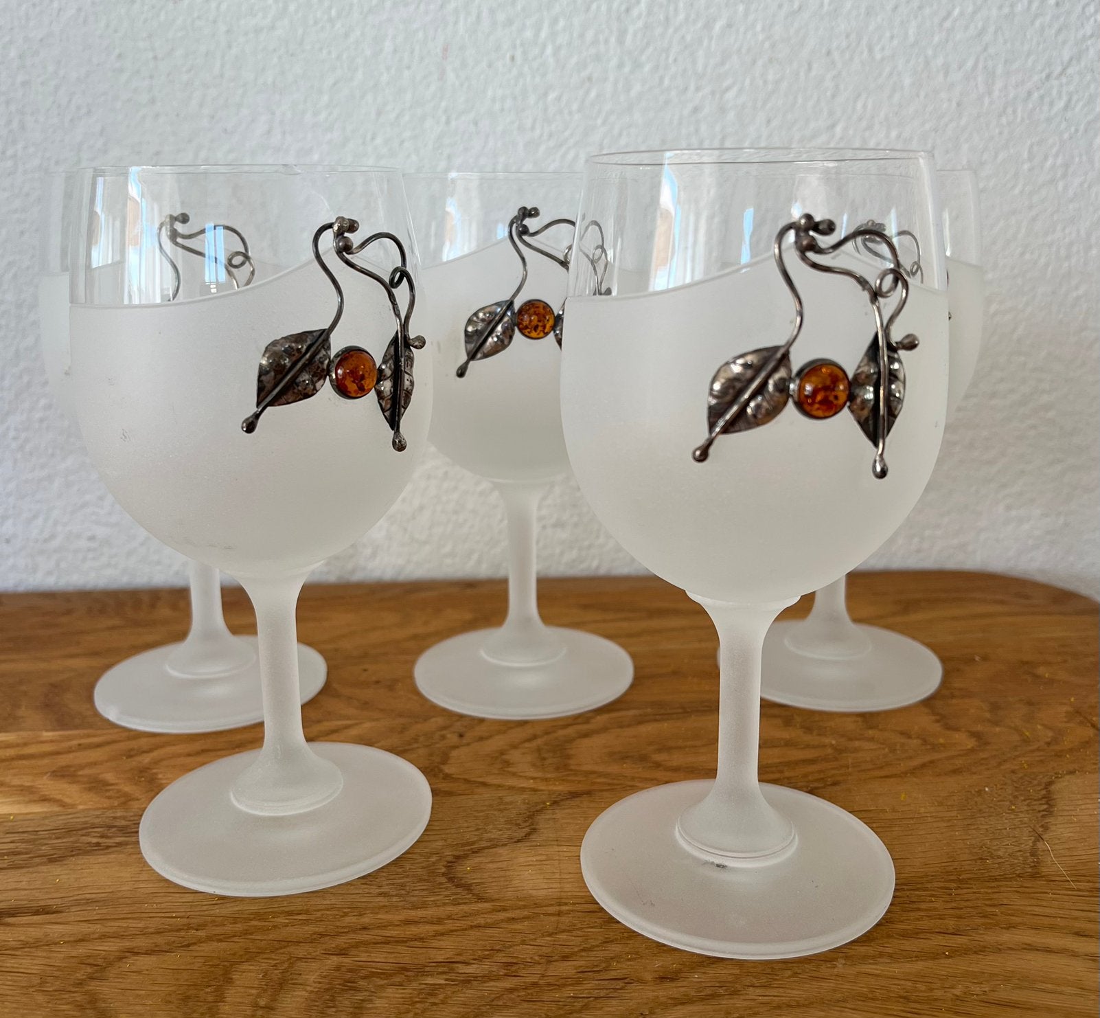 Wijnglas Wijnglazen Glazen Zilver 925 Amber steen, Ophalen of Verzenden, Zo goed als nieuw, Overige typen