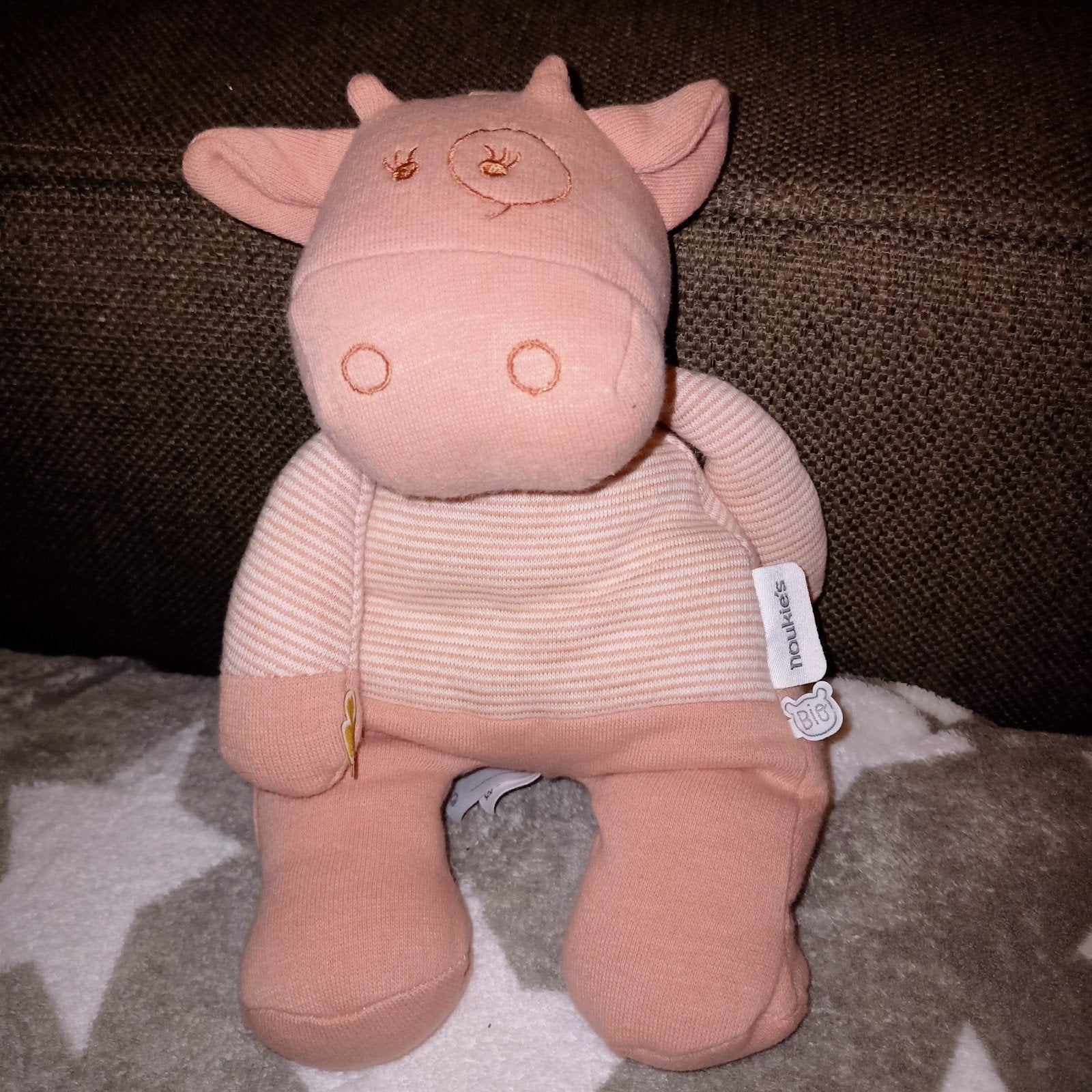 Noukies Bio katoen roze koe Lola., Kinderen en Baby's, Overige merken, Korrelvulling, Ophalen of Verzenden, Zo goed als nieuw