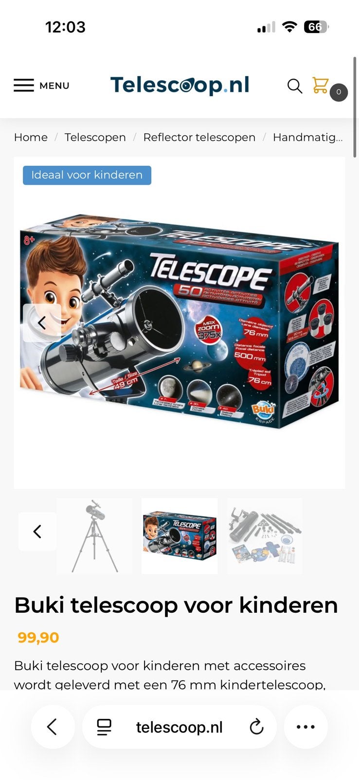 Buki kindertelescoop, Lenzentelescoop (refractor), Met statief, Ophalen of Verzenden, Zo goed als nieuw
