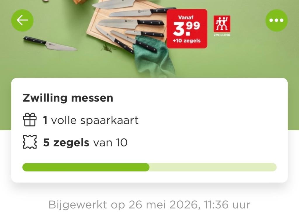 Plus Zwilling Messen 1 volle spaarkaart en 5 losse zegels, Plus, Ophalen of Verzenden