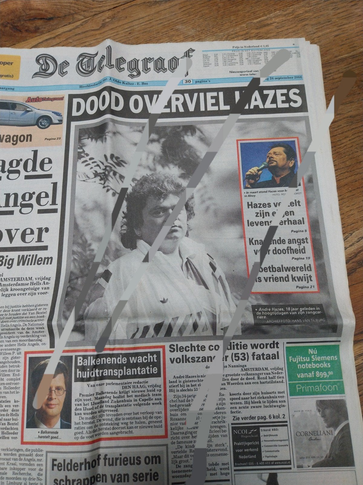 De Telegraaf - André Hazes overleden (2004), Ophalen of Verzenden, Zo goed als nieuw, Krant