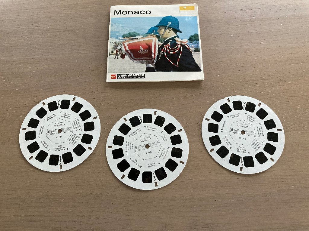 3 viewmaster schijfjes met boekje Monaco, Verzamelen, Verzenden, Zo goed als nieuw