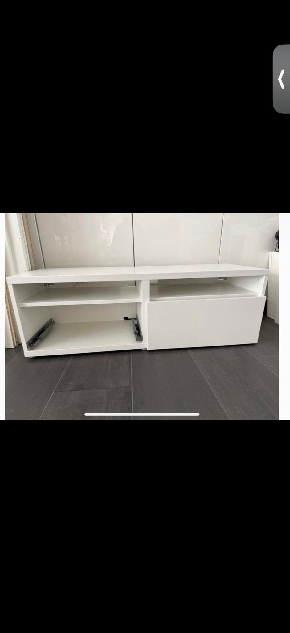 IKEA Besta TV meubel wit 120x40x38 cm met 2 planken en 1 lad, Ophalen, Gebruikt, 100 tot 150 cm, Minder dan 100 cm