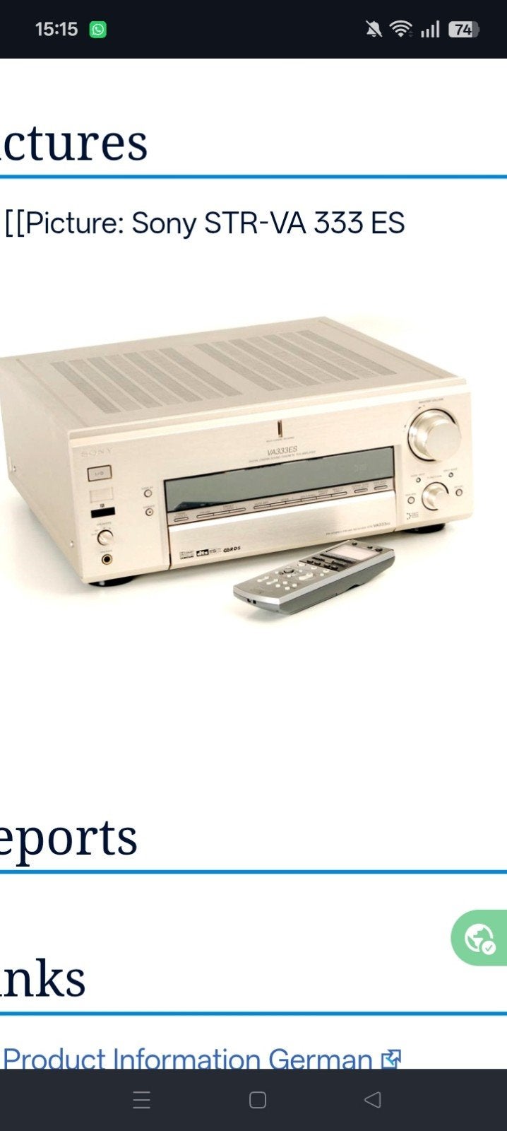 Sony reciever str 333es serie, Ophalen