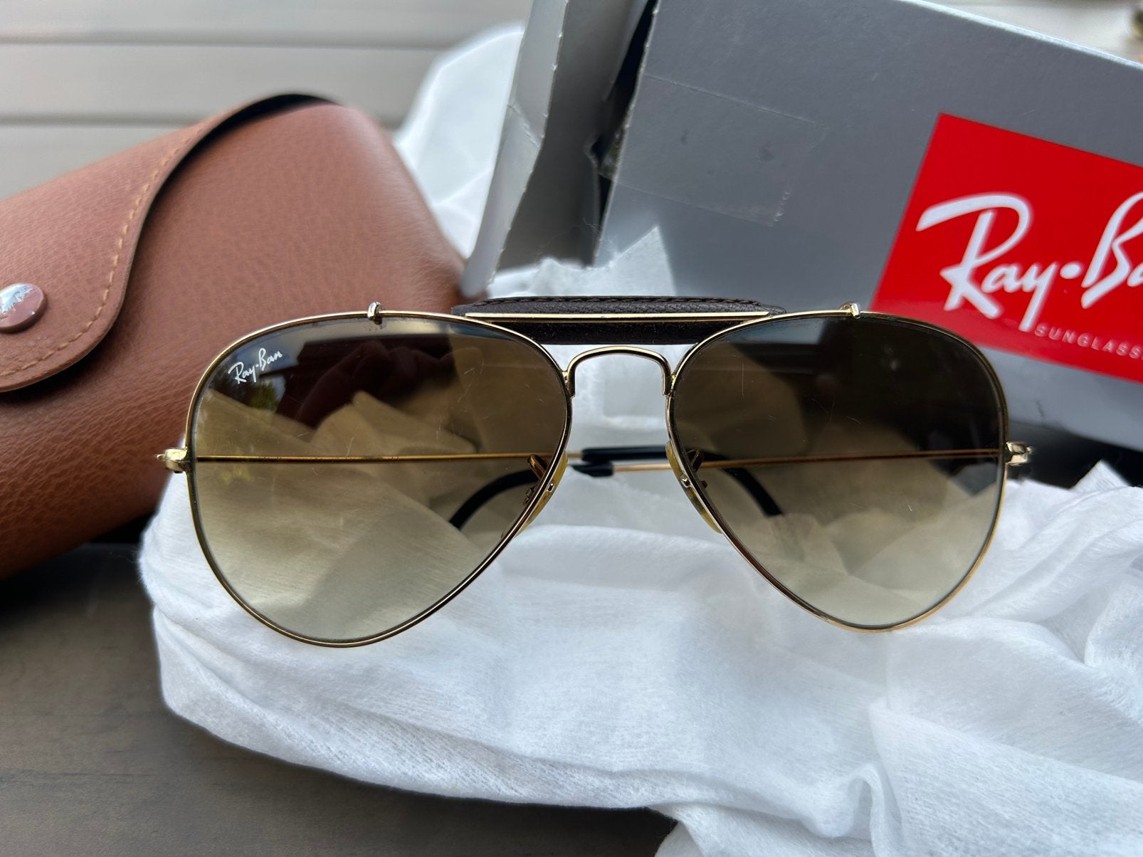 Ray Ban Aviator Outdoorsman small metal, Verzenden, Zo goed als nieuw, Bruin, Ray-Ban